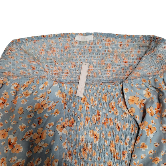 Blush BJ Strapless Mini Smocked Blue Orange Floral Bodycon Dress - Picture 4 of 10